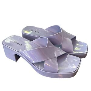 TORRID 9WW Jelly Criss Cross Sandal slide PVC blue block heel casual beach